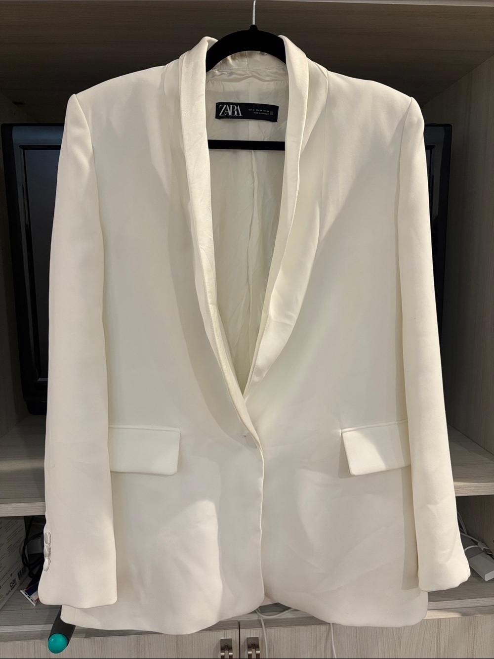 ZARA Cream white Shawl Lapel Single-Button Blazer